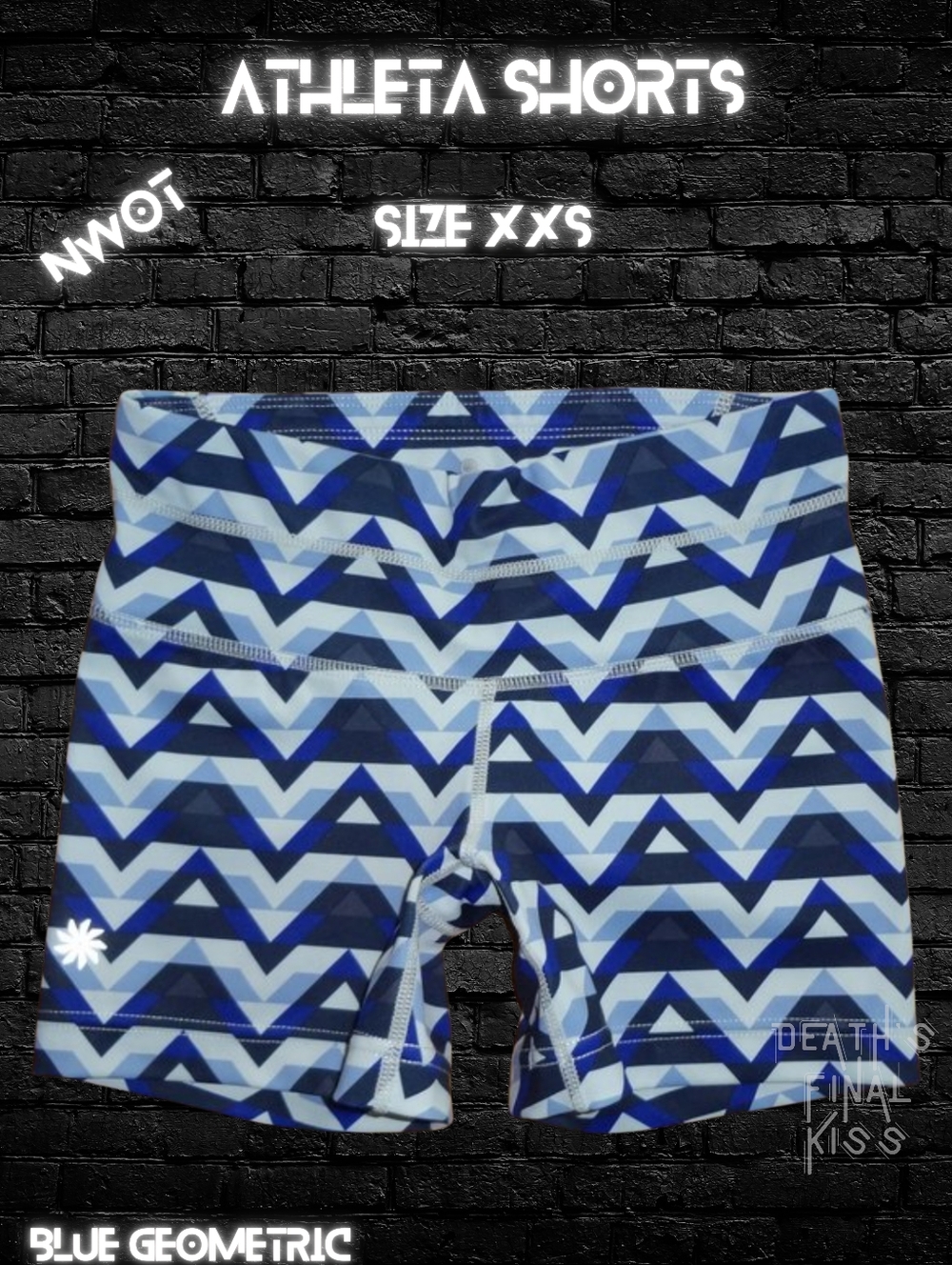 🆕 Athleta XXS athletic sexy low rise bike fitness shorts blue geometric chevron